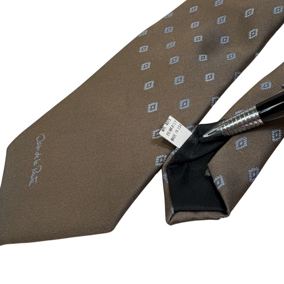 Oscar de la Renta Other - Oscar de‎ la Renta Mens Brown Blue Geometric Diamond Silk Blend Necktie USA Made